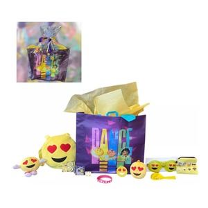 Heart Eyes Emoji Gift Basket Bag Plush Purse Wallet Pillow Light Up Glasses